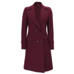 Double Breasted Long Burgundy Wool Coat for Women