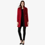 Women's Red Single Breasted Wool Coat