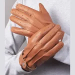 Jasper Tan Leather Gloves With Strap Closure For Men