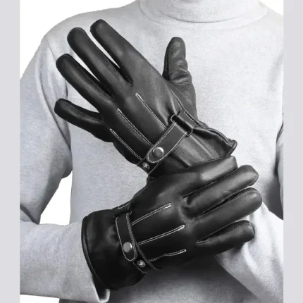 Harold Black Leather Motorcycle Gloves For Men