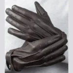 Jasper Brown Leather Gloves With Strap Closure For Men