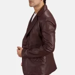 maroon faux leather blazer