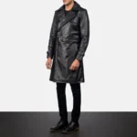 Royson Men's Black Leather Duster Coat - Image 3