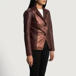 Ruby Metallic Maroon Leather Blazer for Women - Image 2