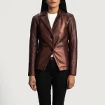 Ruby Metallic Maroon Leather Blazer for Women