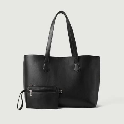 black leather tote bag