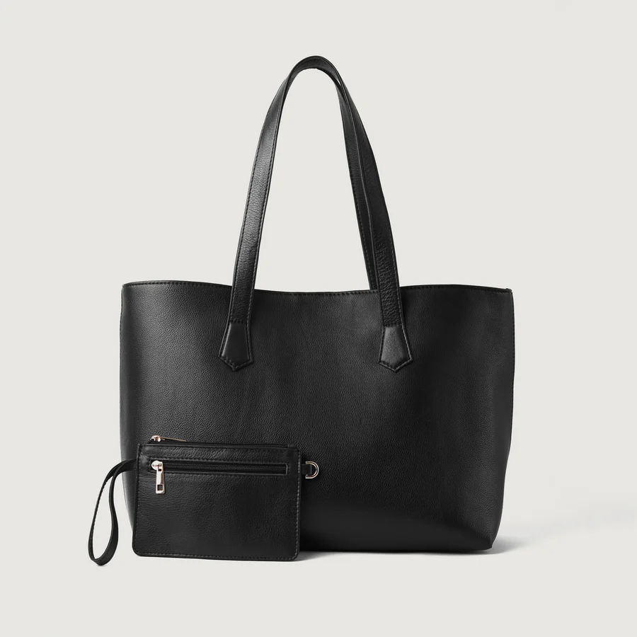 black leather tote bag