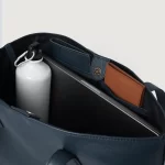 navy blue leather tote bag