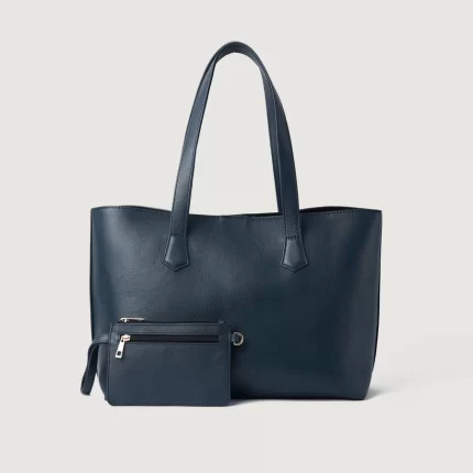 blue leather tote bag