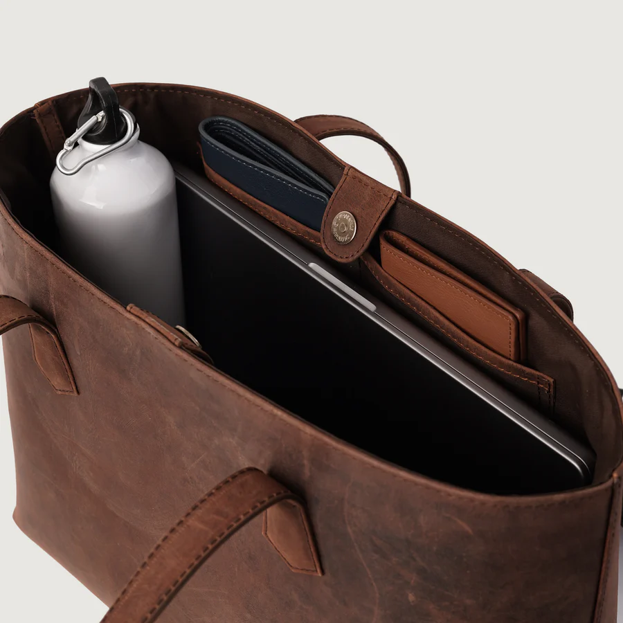 brown tote bag leather