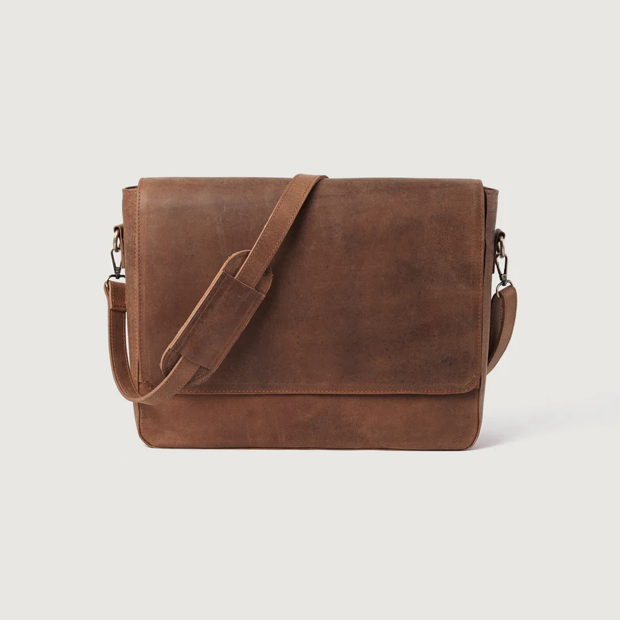brown leather messenger bag for men