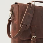 distressed brown leather messenger bag