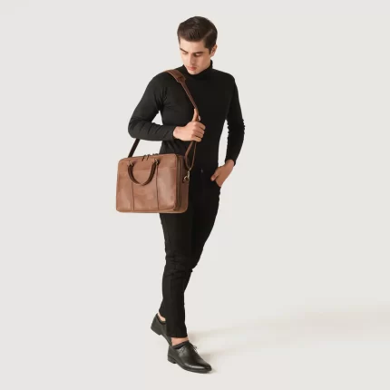 mens tan leather briefcase