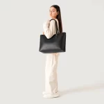 large black leather tote bag