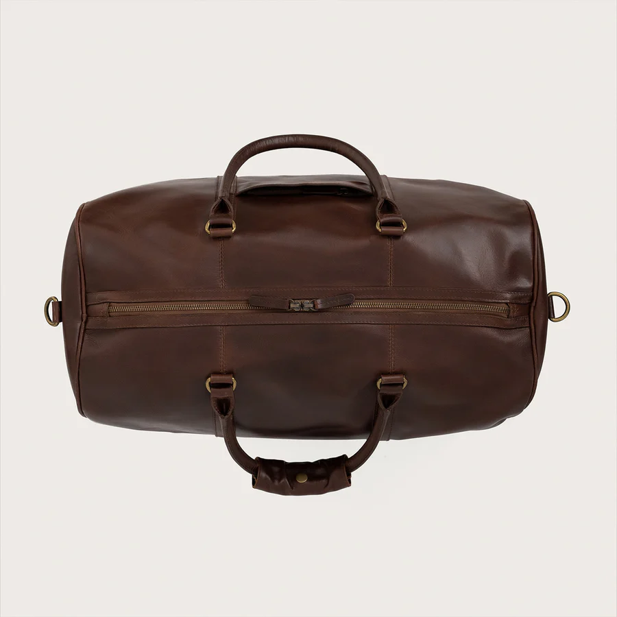 vintage brown leather duffle bag