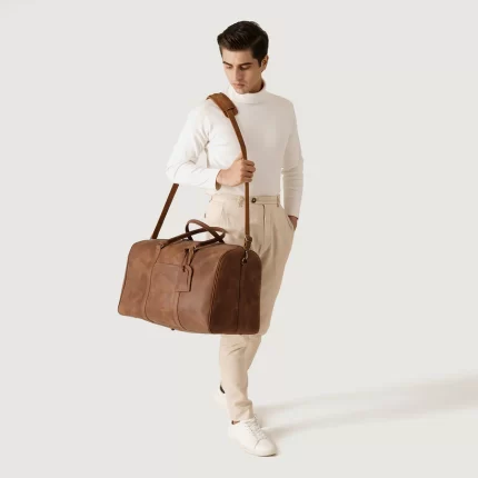tan leather duffle bag mens