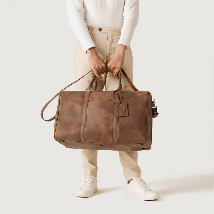 The Darrio Tan Brown Leather Duffle Bag for Men - Image 9