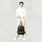 brown small leather backpack