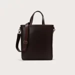 Dark brown leather tote bag with zipper