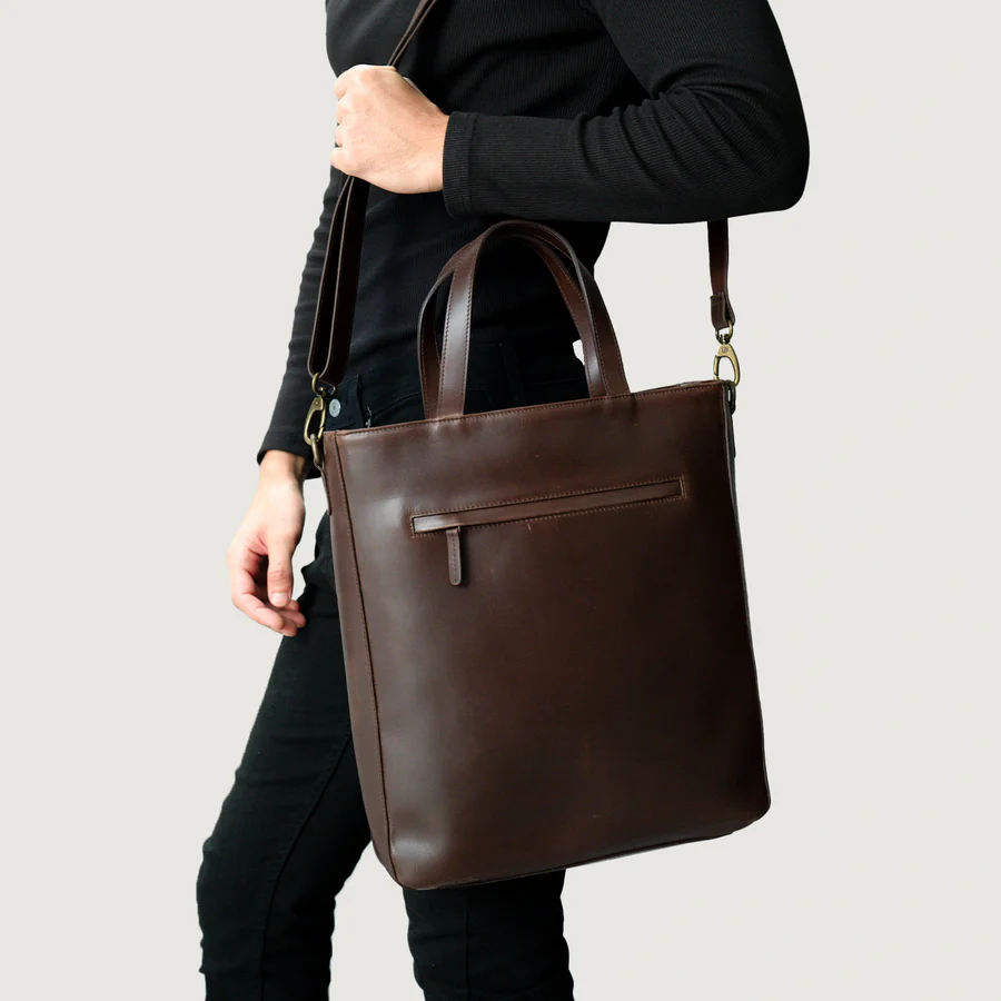 Leather tote bag with zipper​