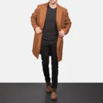 Claud Men's Long Khaki Brown Wool Coat - Image 4
