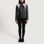Alia Metallic Women’s Black Leather Biker Jacket - Image 4