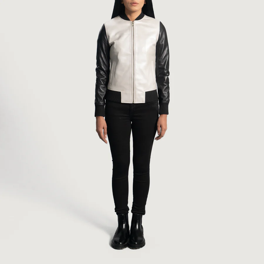 Cole Women's Silver Leather Bomber Jacket - Image 6