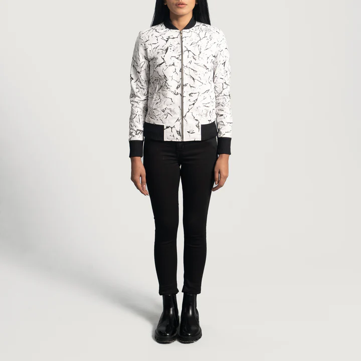 Donna Blake White Leather Bomber Jacket for Women - Image 6
