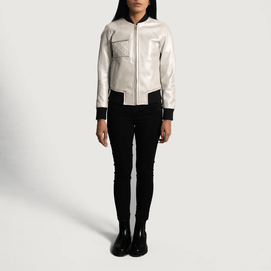 Lana Women's Silver Faux Leather Bomber Jacket - Image 6