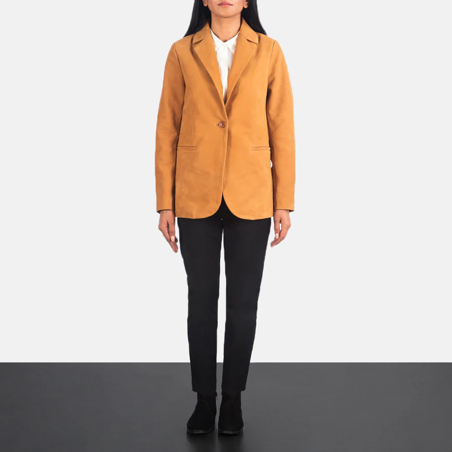camel suede blazer for women