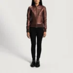 Reida Maroon Leather Bomber Jacket for Women - Image 5
