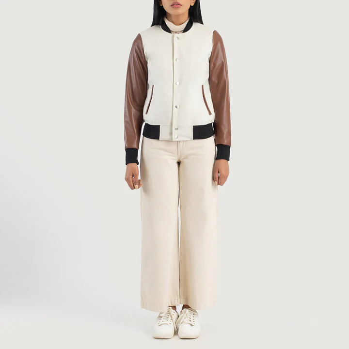 Savant Women’s Brown and White Varsity Jacket - Image 4
