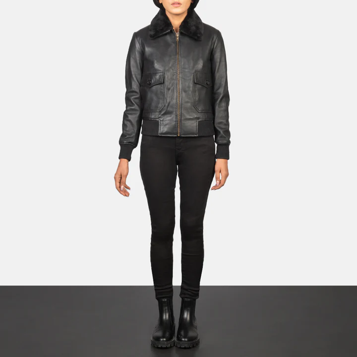 black bomber leather jacket womens​
