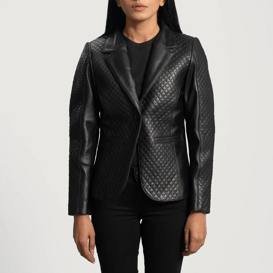 cropped black leather blazer