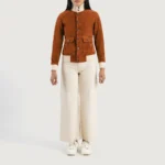 Sasha A1 Brown Suede Bomber Jacket for Women - Image 5