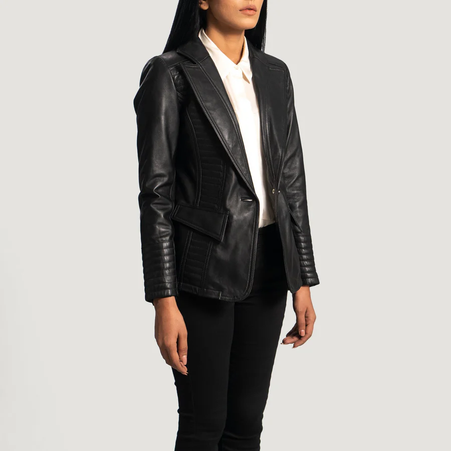 black leather womens blazer