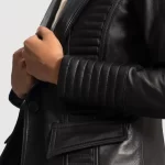 womens black leather blazer​