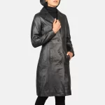 Alexis Women's Black Single-Breasted Leather Trench Coat - Image 4