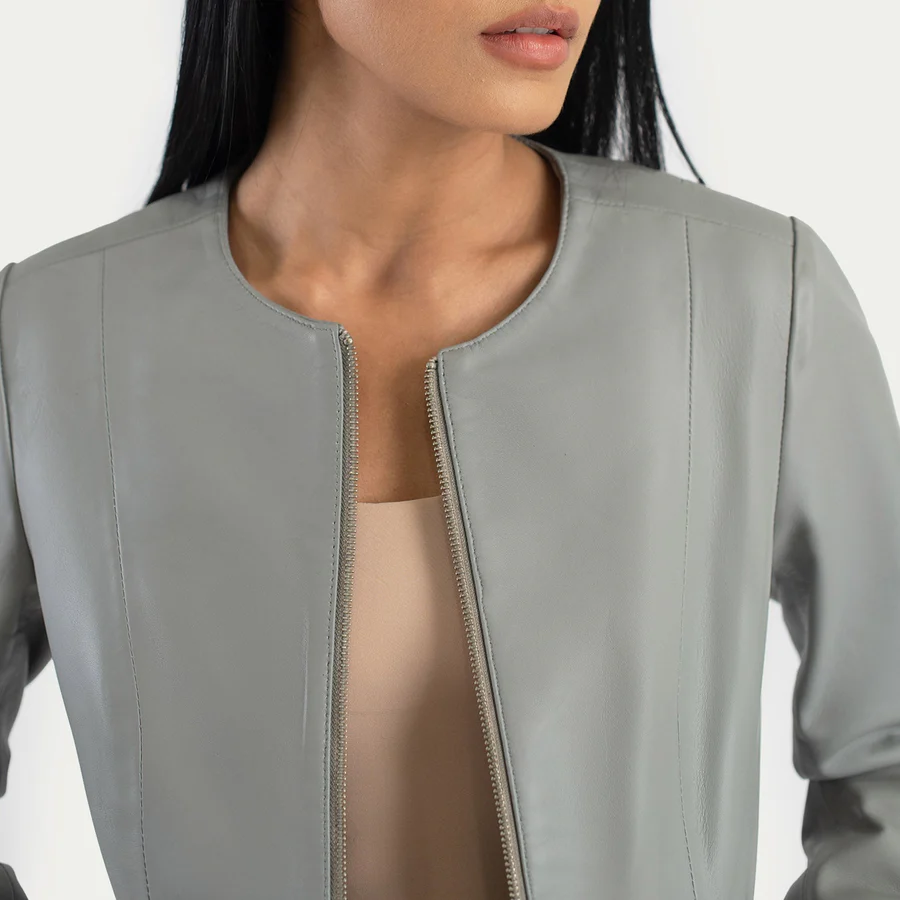 Women's Dark Grey Leather Jacket