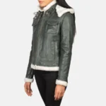 Fiona Women's Green Hooded Shearling Leather Jacket - Image 4