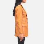 Marilyn Long Tan Brown Leather Blazer for Women - Image 5