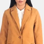 camel brown suede blazer for women