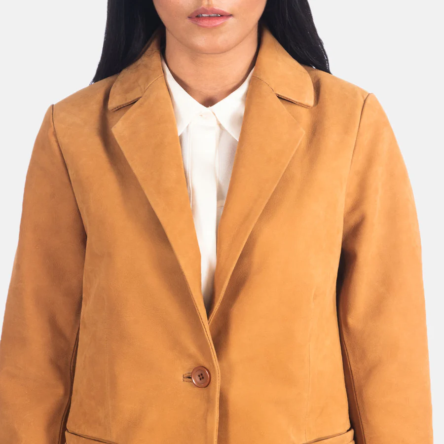 womens brown faux leather blazer