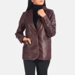 Norma Women’s Maroon Leather Blazer - Image 6