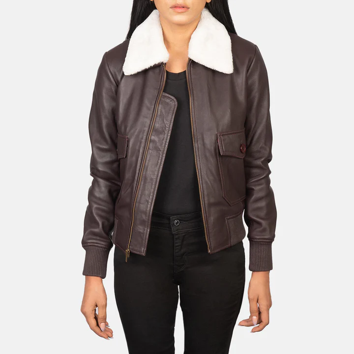 women's maroon leather jacket
