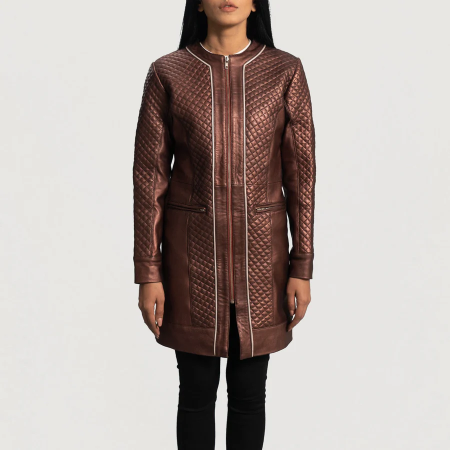 Trudy Lane Women's Maroon Quilted Leather Coat - Image 5