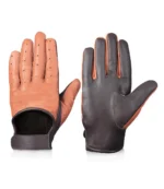 Harrison Cognac and Brown Two-Tone Leather Gloves For Men - Image 4
