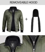 Leather bomber with hood men