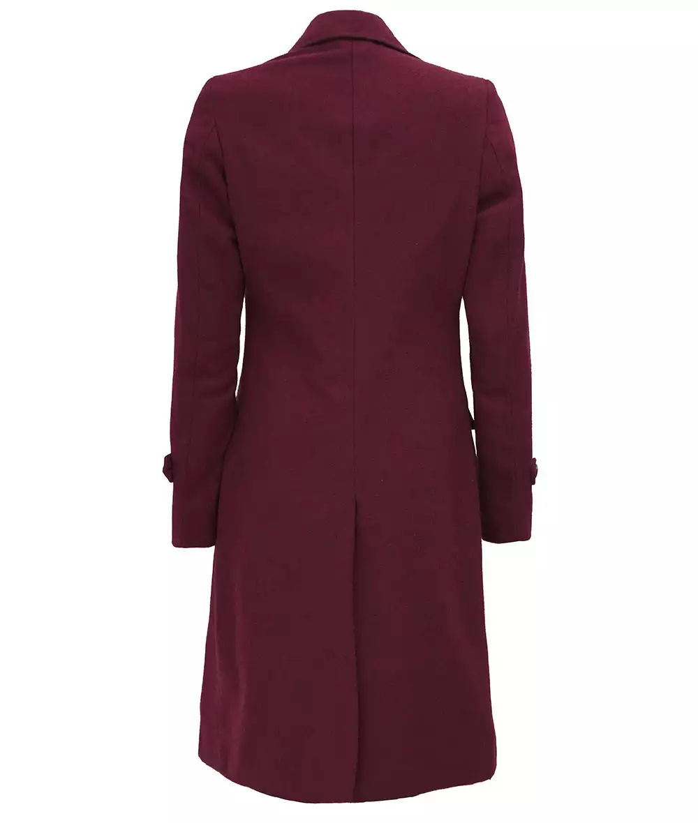 burgundy long coat womens