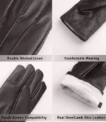 Grande Dark Brown Lined Leather Gloves For Men - Image 4